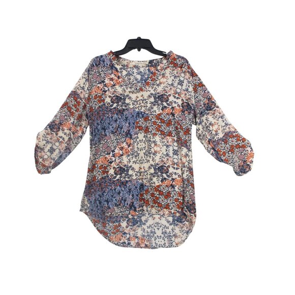 Liberty Love Womens Floral Patchwork Blouse L 3/4 Sleeve Lightweight Top - Picture 1 of 8